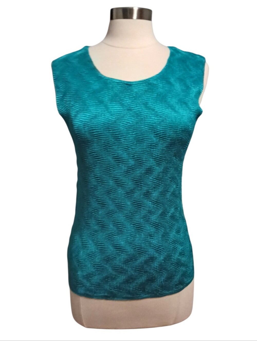NICOLA | Teal Wave-Textured Sleeveless Stretch Tank Top Size XL